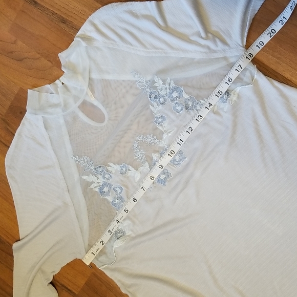 Free People Saheli Glacial Ice Blue Mesh Bodice Floral Embroidered Top, … - Picture 10 of 16
